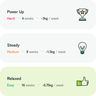 Choose your plan pace: Power Up, Steady, or Relaxed
